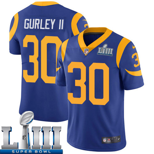 Men Los Angeles Rams #30 Gurley II blue Nike Vapor Untouchable Limited 2019 Super Bowl LIII NFL Jerseys